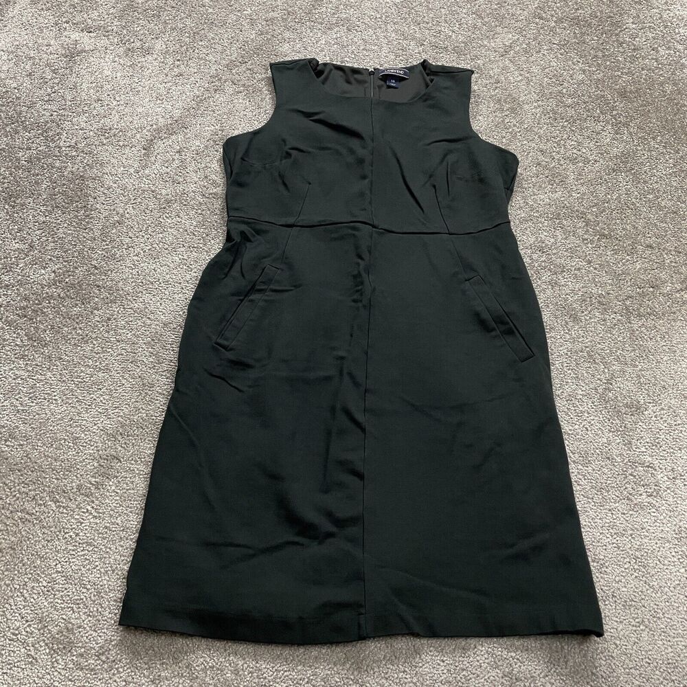 Lands' End Sheath Dress Womens 14 Black Sleeveless Pockets Round Neck Workwear